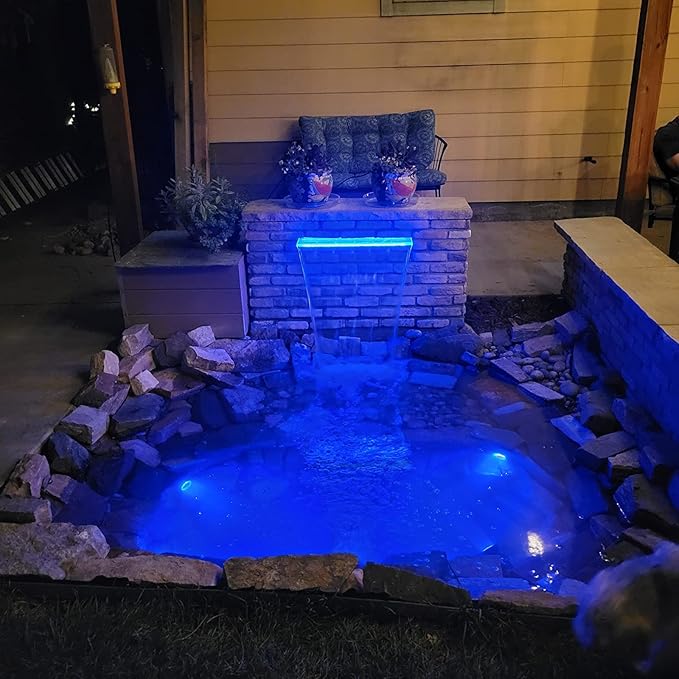 LONGRUN Waterfall Spillway Multi-Color LED Light Outdoor Pool Fountain, Acrylic Water Spillway Koi Pond Waterfalls Fountains Kit for Garden Patio Swimming Pool Koi Ponds Decoration-11.8"