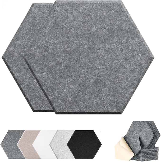 HONORIA 12-Pack Acoustic Panels, Soundproof Wall Panels, Hexagon Self-Adhesive 12"X10"X0.4, High Density Sound Dampening Panels - Dark Grey