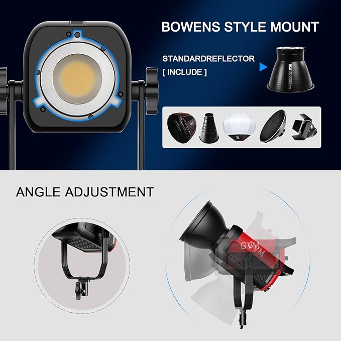 GVM LED Video Light with Bowens Mount, 300W Bi-Color Continuous Light with DMX/APP Control, Photography Lighting for Video Recording, SD300B Studio Lights 65000Lux/1m, CRI97+, 12 Effect, 2700-6800K