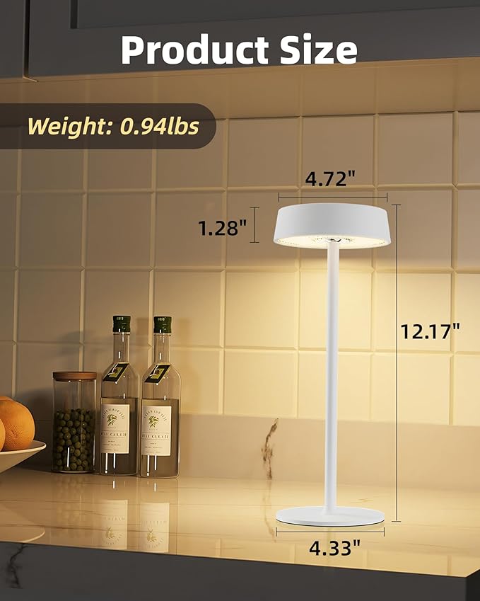 Cordless Lamp, Outdoor Waterproof, Dimmable Touch Control 3 Color Temperature, Battery Operated Portable, RGB, LED Memory Function, Rechargeable Table Lamp, Patio Dinning Restaurant Kitchen 2P White