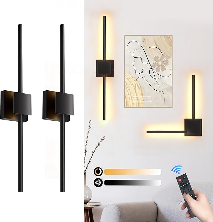 Battery Operated Wall Sconces Set of 2, 𝐔𝐩𝐠𝐫𝐚𝐝𝐞𝐝 12000mAh Rotatable Picture Lights with Remote Control, Dimmable 3000-6500K LED Rechargeable Wall Lights for Living Room Bedroom Mirror, 28.3In