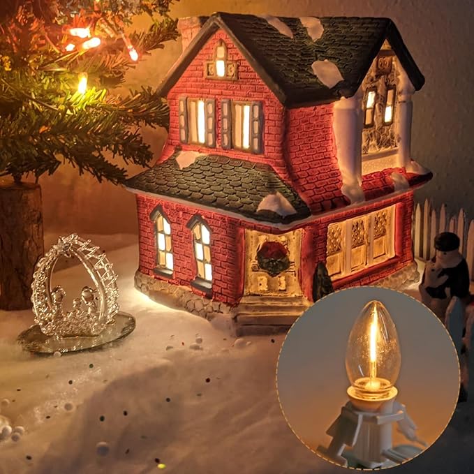 LED Accessory Cord with 3 LED Night Light Bulbs - White Cord with On/Off Switch Plugs - C7 led Bulb Warm White with Spare Fuse for Holiday Decoration and Craft Village House Decoration