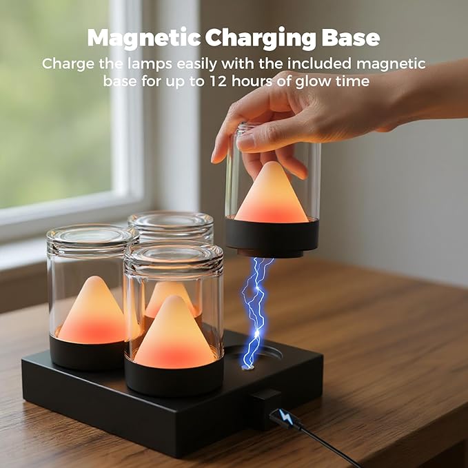 uuffoo Mini Rechargeable Night Lights with Charging Base | 4-Pack Small Table Lamps with 7 RGB Color Changing, Transparent Design, Portable for Bedroom, Living Room, Desks, Restaurant, Camping