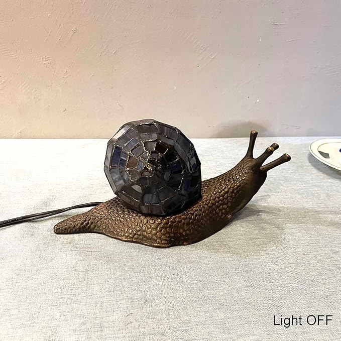 Bieye L10976 Land Snail Tiffany Style Stained Glass Accent Table Lamp for Home Decoration (Purple, 10" D x 5" W x 5" H)