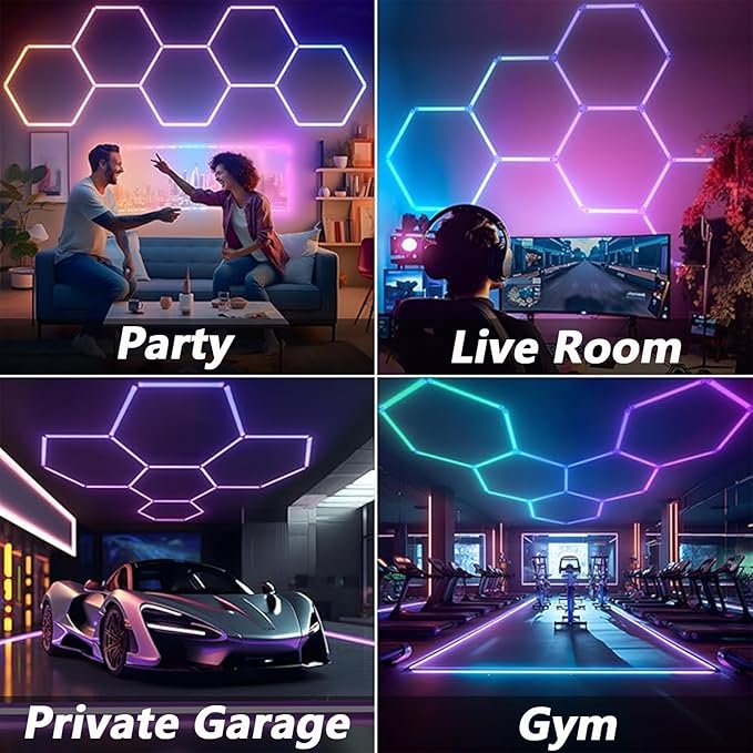 Super Bright RGB Hexagon Led Lights with App and Remote Control,16 Million Colors and Many Scene, Music Sync,for Living Rooms,Bedrooms, and Gaming Rooms,Party,Gym,Garage