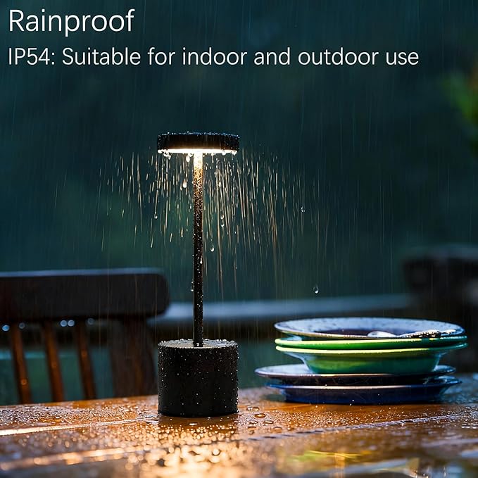 2-Pack Cordless Rechargeable Table Lamps, 3 Color Temperatures and Stepless Dimmable, IP54 Waterproof Portable Battery Operated LED Lights for Outdoor Patio Bedside Restaurant, Black