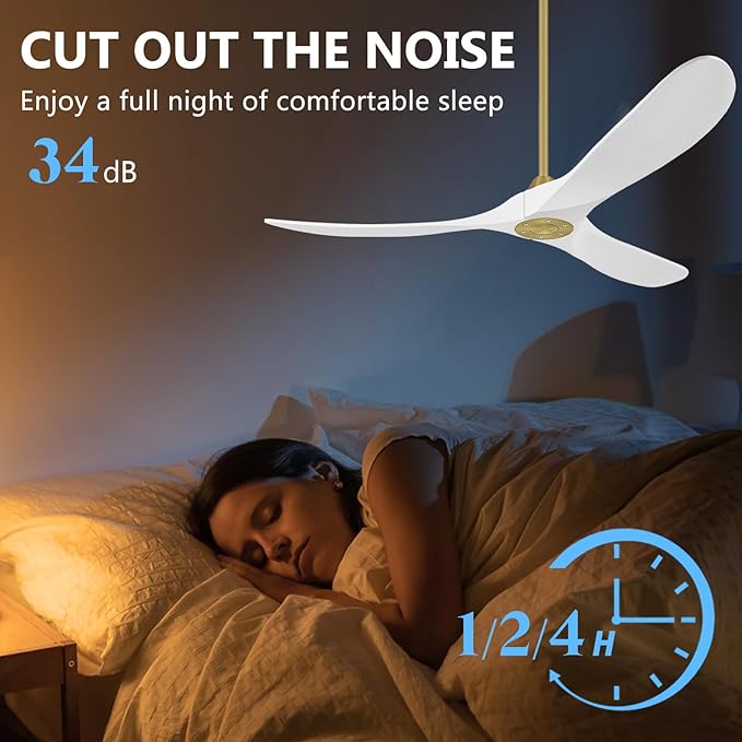 Eliora Ceiling Fan Without Lights 88 Inch Large Fan, Outdoor Ceiling Fan No Lights with Wall and Remote Control, 3 Blade Solid Wood Indoor Outdoor Ceiling Fans for Patios ETL Listed-White gold