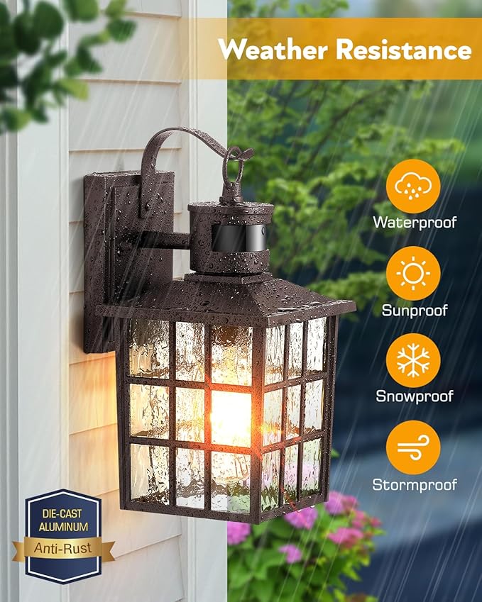 VIANIS Oil Rubbed Bronze Motion Sensor Exterior Lighting Fixtures, Farmhouse Dusk to Dawn Outdoor Porch Lights Wall Mount for House, Anti-Rust Waterproof Outdoor Wall Sconce for Garage, Front Door