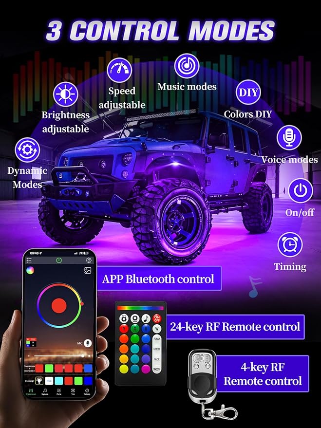 4Pods 5 Sides Full Angle RGB LED Rock Lights Kits High Brightness 27 Beads RGBW 5050 IP68 Waterproof Underglow Multicolor Exterior Wheel Rock Lights for 12V Trucks Jeep Offroad Pickup UTV ATV RZR SUV