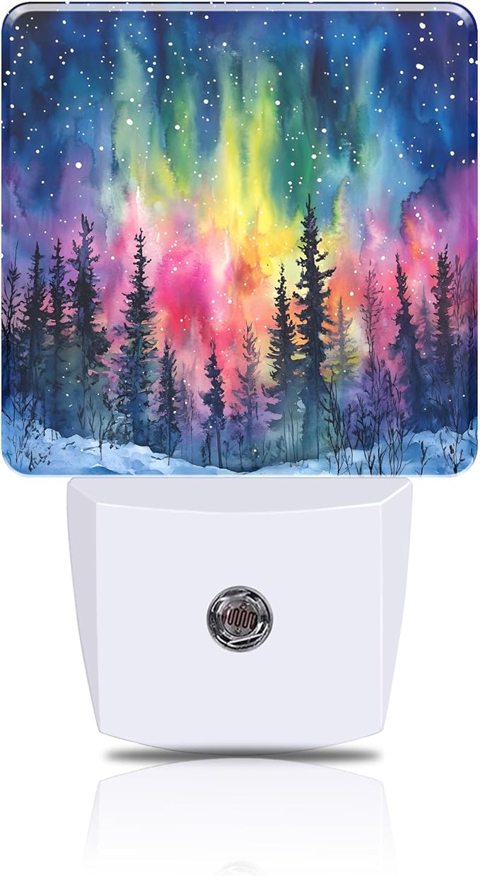 Winter Forest Night Light Northern Lights Night Lights Plug into Wall Smart Dusk to Dawn Sensor 0.5W Energy Efficient Led Lamp for Men Women Bedroom Bathroom Hallway Stairway Decor