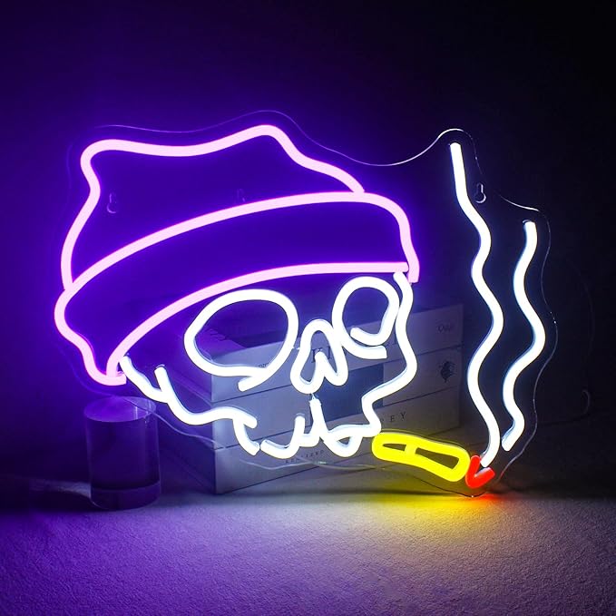 Lucunstar Skull Neon Sign Halloween LED Sign Neon Signs for Wall Decor Adjustable Brightness Halloween Neon Signs Neon Sign For Party Bedroom Wall Decor Home Party Light Decoration