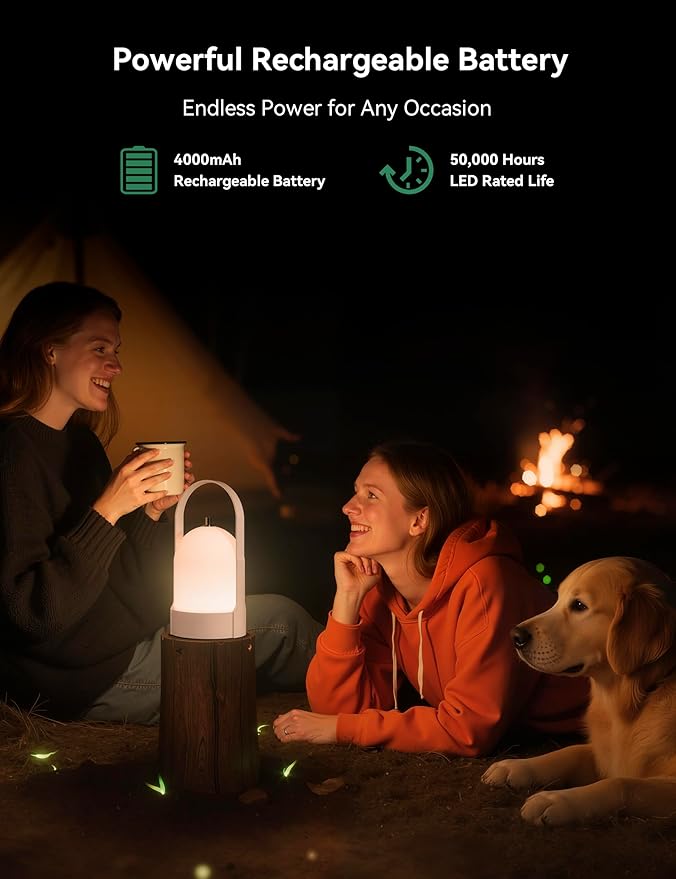 Tubicen Portable Lamp, Battery Operated Cordless Outdoor Table Lamps Rechargeable, 4-Level Touch Dimmable IP44 Shower Lamp, Night Light for Patio Camping Dining Room Bedroom (White, Regular)