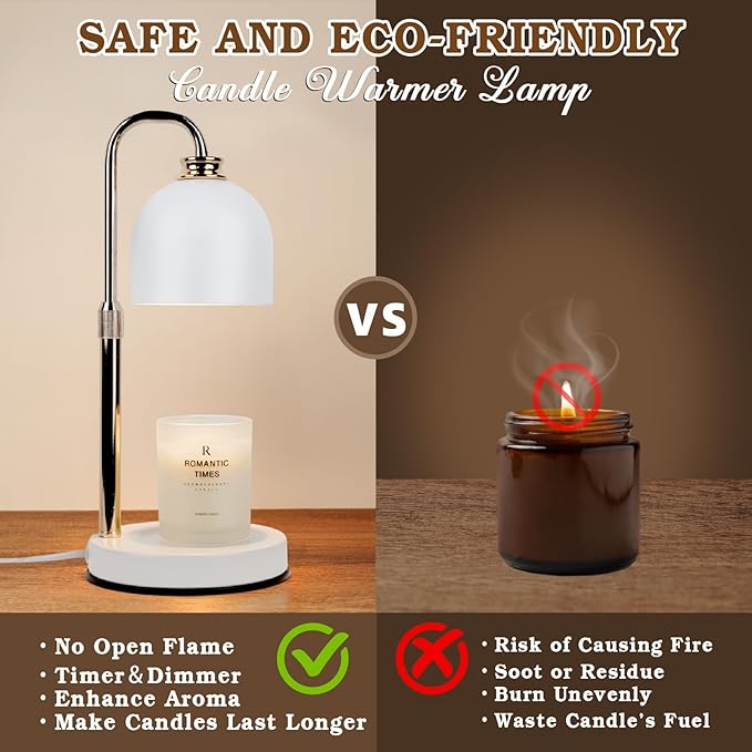 Candle Warmer Lamp with Timer Dimmable, Birthday Gifts for Women Mom, Modern Candle Warmer, White Candle Lamp for Jar Scented Candles, Home Decor, Wax Melt Warmer with 2 Bulbs
