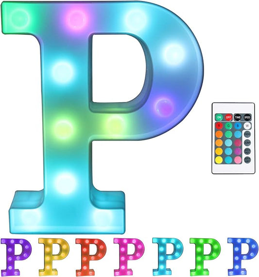 Pooqla Colorful LED Marquee Letter Lights with Remote – Light Up Marquee Signs – Party Bar Letters with Lights Decorations for The Home - Multicolor P