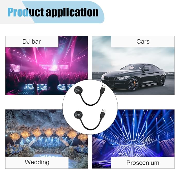 USB Car Roof Star Projector Night Light, Adjustable Car Interior Atmosphere Lamp Star Lights with 9 Modes, Portable Sound Activated LED Ambient Light for Car Decoration, Bedroom, Ceiling, Party (2PCS)