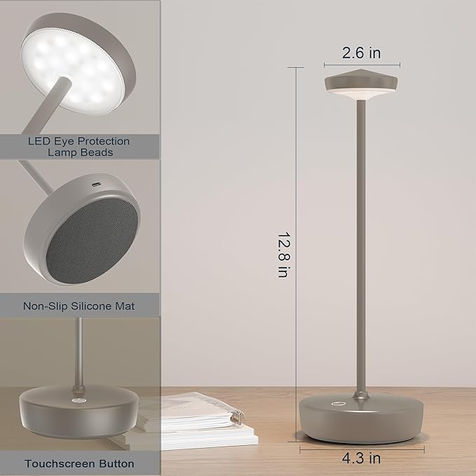 Cordless Rechargeable Table Lamp,LED Portable Touch 5000mAh Battery Operated Table Lights,with Memory Function 3-Level Brightness for Patio, Restaurant, Cafe(2P Silver)