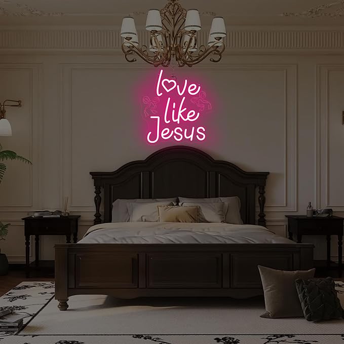 Love Like Jesus Neon Sign – 13.78″×13.38″ Jesus Valentine Neon Signs for Wall Decor – Bow LED Signs – Christian Faith Gifts – Christian Themed Neon Lights