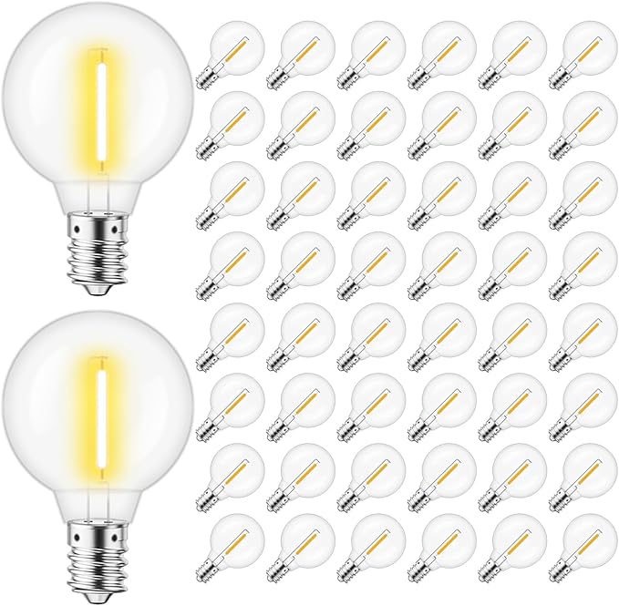 KGC Plastic C7/G40 Replacement LED Light Bulbs - 0.6W Equivalent to 7W Incandescent Bulbs 2700K, E12 Screw Base Shatterproof & Waterproof LED Globe Light Bulbs for Outdoor String Lights (50 Pack)