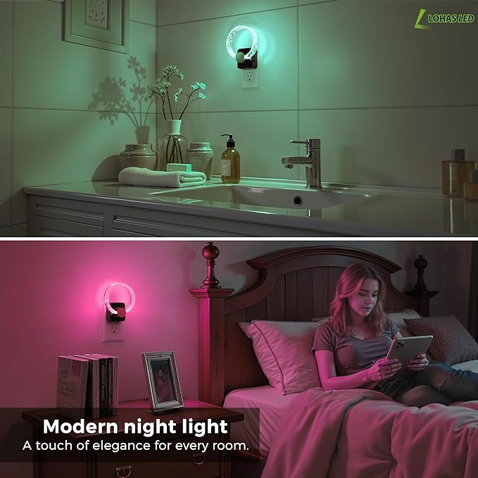 L LOHAS LED Night Lights Plug into Wall, Changing RGB Night Light with Dusk to Dawn Sensor, 180° Rotatable Bubble Nightlight Plug in Wall for Halloween, Christmas, Holiday, Hallway[2 Pack]
