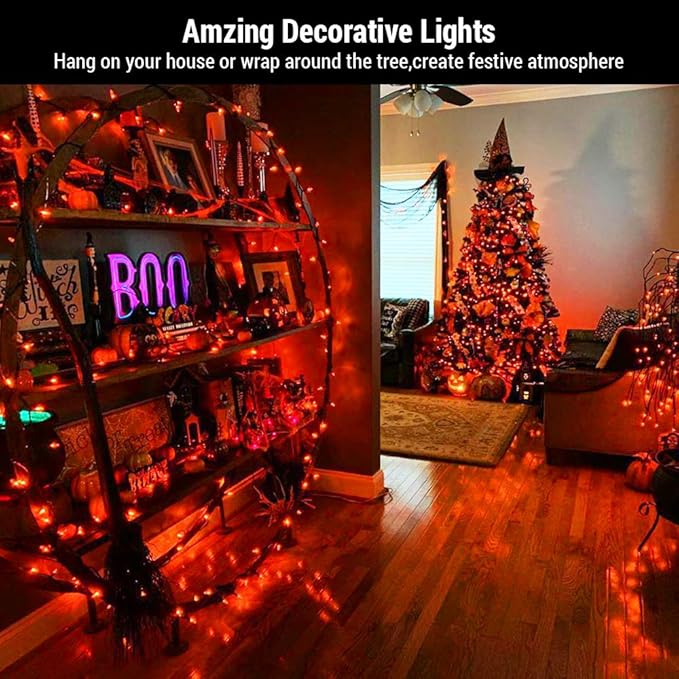 Brizled Orange Halloween Lights, 33ft 100 LED Halloween String Lights, 120V UL Certified Connectable Orange Light String Mini Tree Light Black Wire for Indoor & Outdoor Party Christmas Tree Decoration