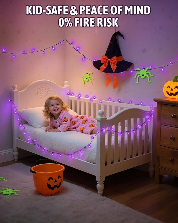Halloween String Lights Battery Operated, Purple Fairy Lights with Timer Waterproof 9.8ft 30 LED Halloween Decorations for Outdoor Indoor Patio Party Garden Yard Decor 2 Packs