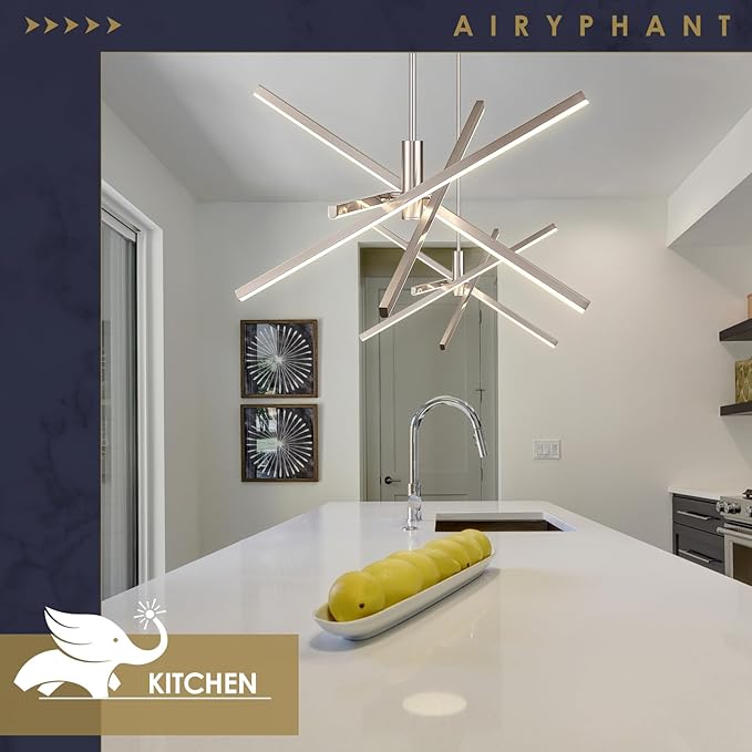 Nickel Modern LED Chandelier, Dimmable 4 Lights Ceiling Pendant Lighting for Dining Room Living Room Kitchen Island Bedroom Foyer 3000K/4000K/5000K 3CCT Selective, 27.76in