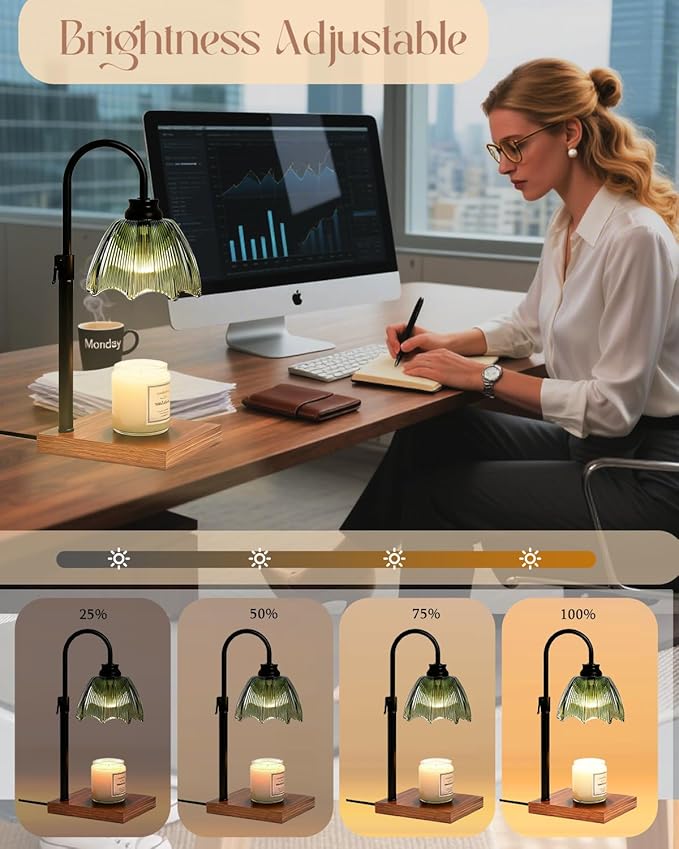 Adjustable Candle Warmer Lamp Dimmable with Timer Vintage Glass Design, Aesthetic Candle Warmer for Large Candles Gifts for Women, Mom,Friend Sister Home/Office Decor (Green Gradient)
