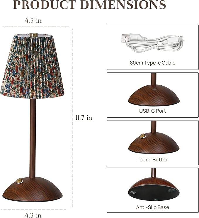 Small Vintage Cordless Table Lamp,3000mAh Rechargeable Battery Operated Desk Lamp,3 Color Stepless Dimming Up LED Flower Night Light for Bedroom Living Room Patio Camping Restaurant Home Coffee Shop