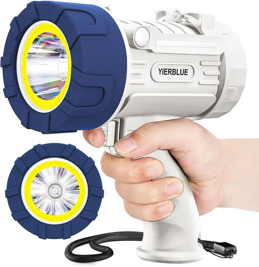 YIERBLUE Rechargeable Spotlight Floodlight Combo High High Lumen LED, IP67 Waterproof Spot Light COB Flood Light, Impact Resistant Handheld Spotlight with Foldable Stand and Red Len