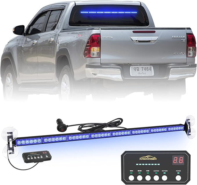 XRIDONSEN 35 inch Traffic Advisor Light Bar 48 LED Blue Emergency Lights Safety Flashing Warning Strobe Lights Front/Rear Window w/Display Controller for Police Firefighter Ambulance Vehicles Trucks