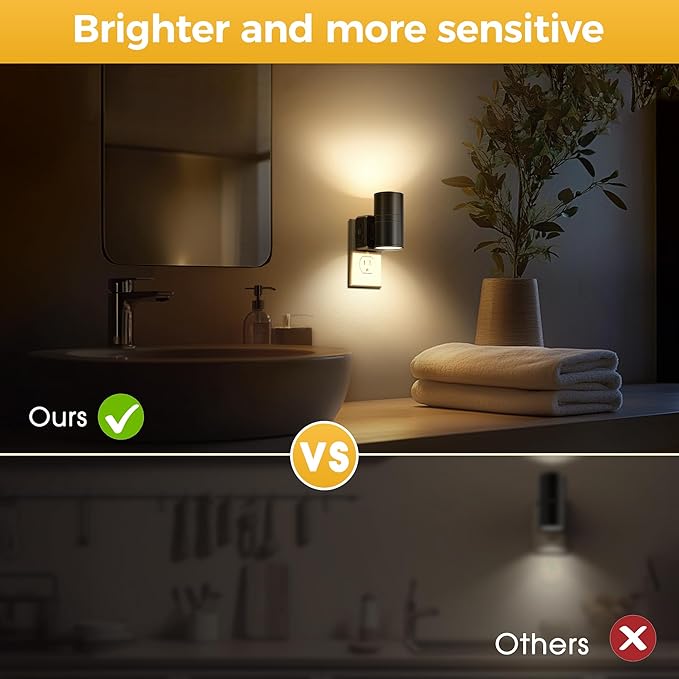 L LOHAS LED Night Light, Automatic Night Lights Plug into Wall, 2 Pack Nightlights with Light Sensor, 3000K Soft White 0-100LM Dimmable Modern Nightlight for Kids Bedroom Hallway