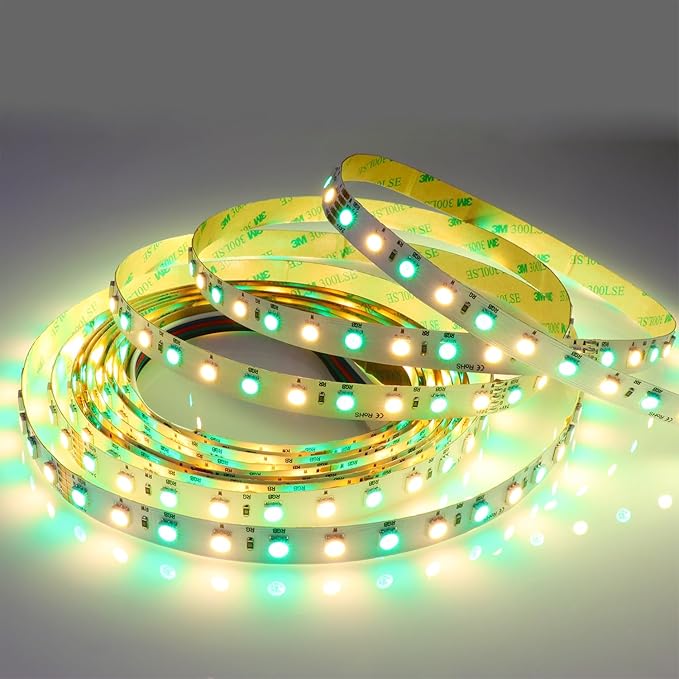 RGBW LED Strip Lights RGB+Warm White(2800K-3200K) 360LEDs SMD 5050 DC 24V Multi-Colored LED Tape Lights Flexible LED Rope Lighting 16.4Ft Non-Waterproof for Bedroom Kitchen Decoration