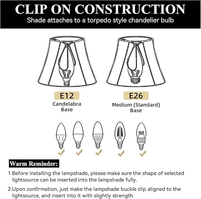 6 Pack White Linen Pleated Empire Clip-On Lampshades, 5.5" Top x 3.6" Bottom x 5.2" Height, Small Lamp Shades for Chandelier, Candle Wall Light Replacement