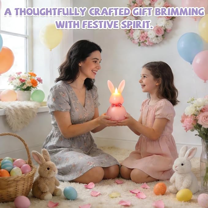 3PCS Easter Bunny Flameless Candles - LED Easter Candles Battery Operated with Remote Timer Rabbit-Shaped Real Wax Pink Purple Green, Spring Party Decoration Centerpiece Table Home Decor