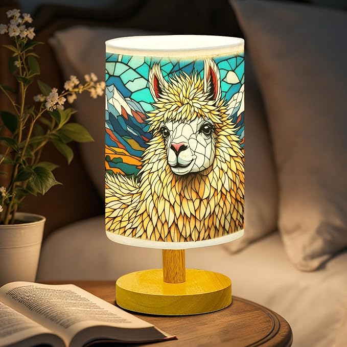 Llama Table Lamp LED 3-Color Pressed Bedside, Llama Shade Lamp with Wood Base for Bedroom Living Room Desk Office TL01