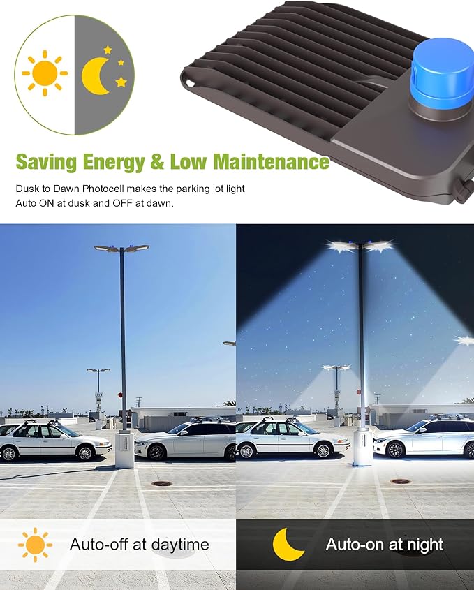 YXL LED Parking Lot Light, 300W LED Shoebox Light with Dusk to Dawn Photocell,42,000LM 5000K Daylight Arm Mount, IP65 Waterproof Parking Lot Light for Street Roadway, 1pack