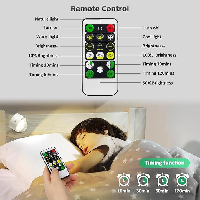LED Wall Sconces with Remote, Wall Mounted Lights Rechargeable Battery Operated, 3 Color Temperatures & Dimmable Wall Lamp Magnetic 360° Rotation Wireless Light