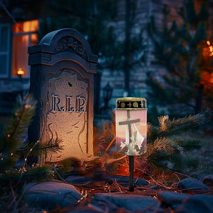 Floral Cross Solar Grave Lights for Cemetery Flameless Solar Powered Light for Prayer Waterproof Outdoor Easter Decor Cemetery Solar Lights for Grave Lamp