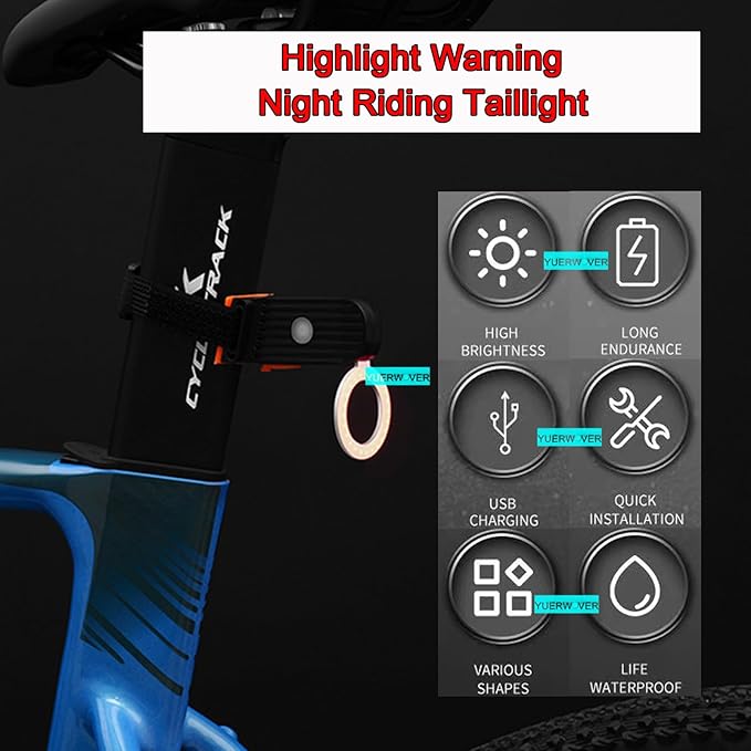 Rechargeable Bike Tail Light LED Bicycle Rear Light Cycling Night Essential Bright Seat Back Safety Lamp 5 Modes Warning Waterproof Flash MTB Light for Men Women Kids