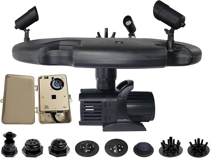 HALF OFF PONDS Floating Fountain, 1.2 HP Pond Aerator, 100 ft Cord, 10,000 GPH Water Pump, 11 Spray Patterns, Color-Changing Lights & Control Box, for Large Ponds, Lakes & Water Gardens