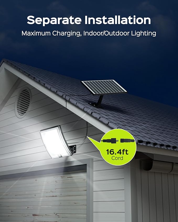 JACKYLED Solar Lights Outdoor Waterproof 80% Brighter Light, Motion Sensor Security Light with 16.4ft Cord, Dusk to Dawn Solar Powered Flood Lights for Patio, Yard, Garage, 4-Pack