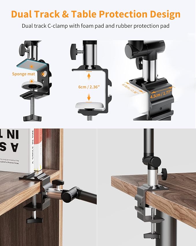 Ring Light with Stand and Phone Holder, USB 10" Ring Light for Desk, Overhead Camera Mount with Ringlight, Desk Lamp with Clamp for Photography/Makeup/Live StreamVideo/YouTube