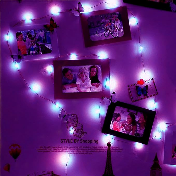 Purple Fairy Lights Battery Operated 7Ft 20 LED String Lights Starry for Bedroom Decor Diwali Halloween Christmas Lights Tree Wedding Party Decoration-2Pack