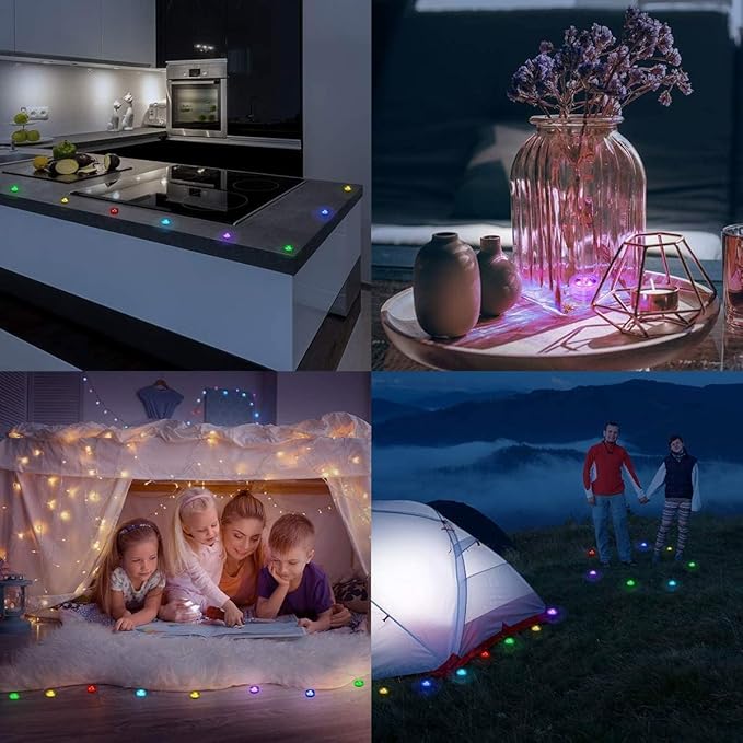 Xmas Christmas Decorations Lights with Remote - 10 PCS Submersible Led Puck Lights | Battery Powered Small Underwater Tea Candles | Multicolor Flameless Accent Lights for Pool Lantern Decoration