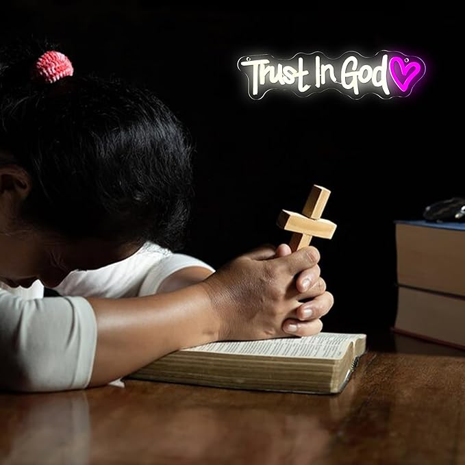 Symone Trust In God Neon Sign, USB Powered Dimmable Spiritual Decor Faith Hope Love Sign LED Neon Light, for Faith Religious Church Prayer Room Living Room Room(15.7 * 3.9 In)