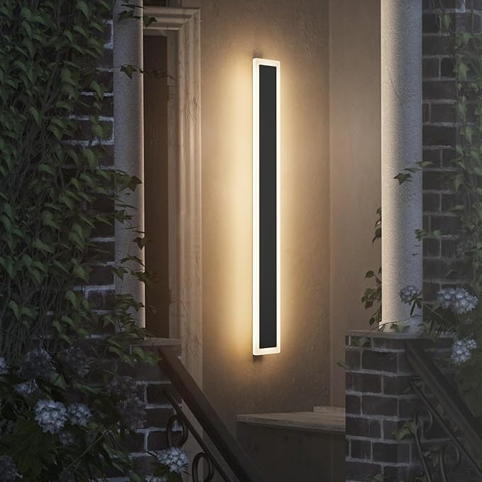2 Pack 31.5in Outdoor Wall Lights,Black Long Exterior Wall Mount Lighting Linear Outdoor Light for Garage House Porch