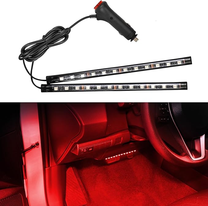 Wuyaoyao Car LED Strip Light, 12V 24 LED Vehicle Interior Atmosphere Lamps with Cigarette Lighter, Auto Under Dash Ambient Night Light, Universal Car Accessories (Red, Cigarette Lighter)