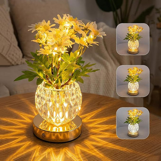 Daisy Flower Lamp, Rechargeable Artificial Flower Table Lamp with 3 Color Temperature, Dimmable Touch Cordless Lamp for Bedroom Home Decor, Birthday Mother's Day Gift for Mom Grandma Women (Daisy)