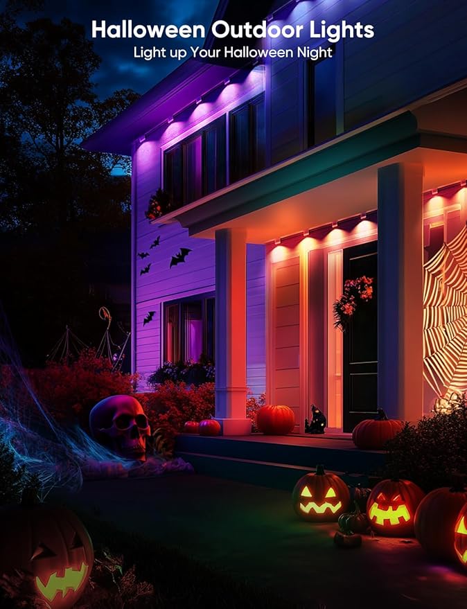 Permanent Outdoor Lights 100ft with 111 Lighting Scenes, 105° Optimal Light Angle, for Halloween Christmas, Compatible with Alexa, Google Assistant, IP67 Waterproof, Smart RGB Outdoor Lights 72 LEDs