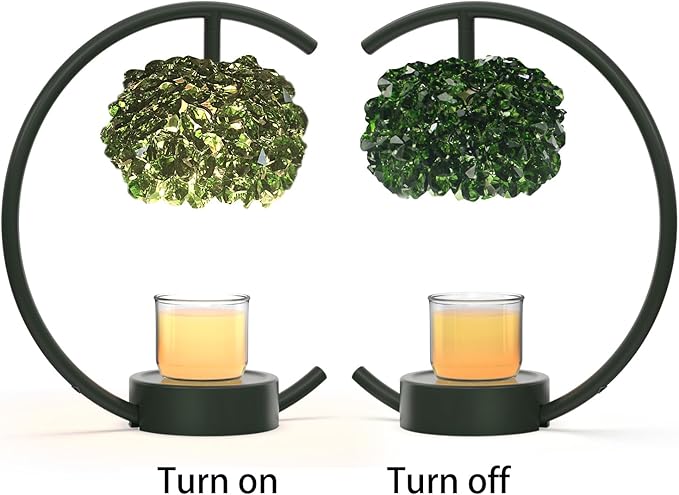 Candle Warmer Lamp for Jar Candles with Adjustable Brightness＆Timer，Handcrafted Green Crystal Candle Lamp Luxurious Design+2Bulbs,Home Decoration Electric Candle lamp(Balck C-Shaped)